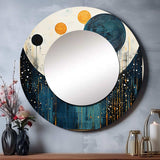 Teal Yellow Mid Century Minimalist Rain II - Abstract Wall Mirror