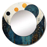 Teal Yellow Mid Century Minimalist Rain II - Abstract Wall Mirror