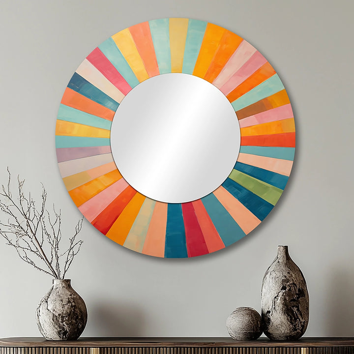 Mid-Century Modern Metal Wall Mirror - Colorful Mid Century Optical Serenade I - Large Mirror