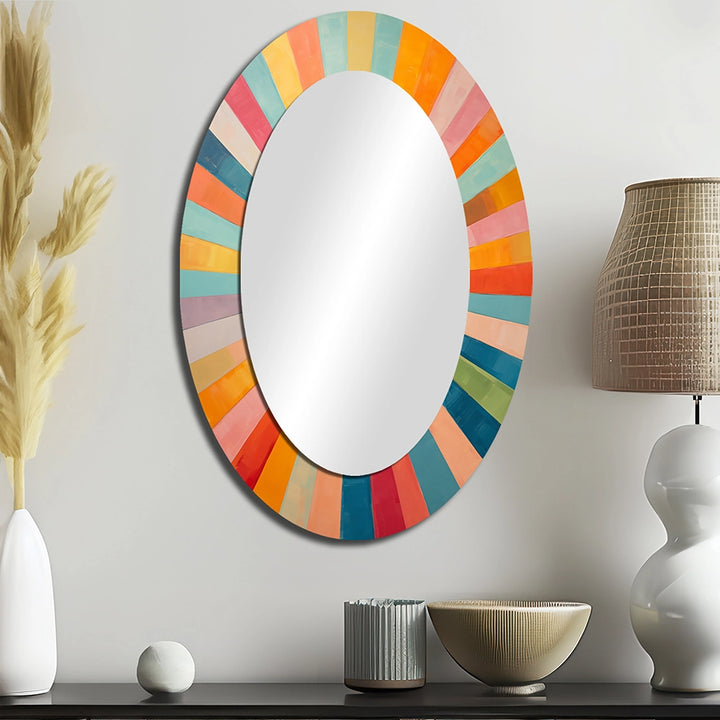 Mid-Century Modern Metal Wall Mirror - Colorful Mid Century Optical Serenade I - Large Mirror