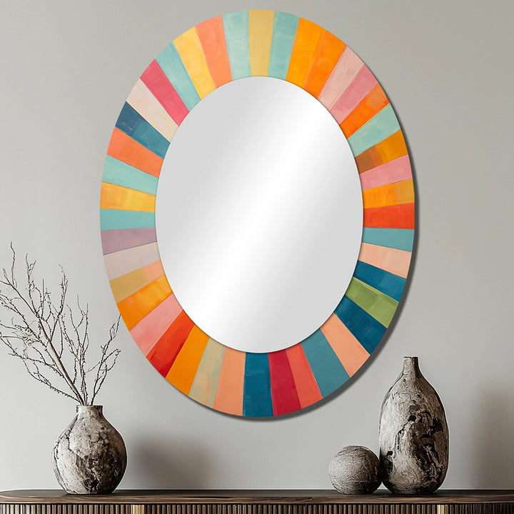 Mid-Century Modern Metal Wall Mirror - Colorful Mid Century Optical Serenade I - Large Mirror
