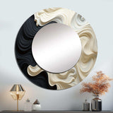 Black White Opt Art Contrasting Waves - Abstract Wall Mirror