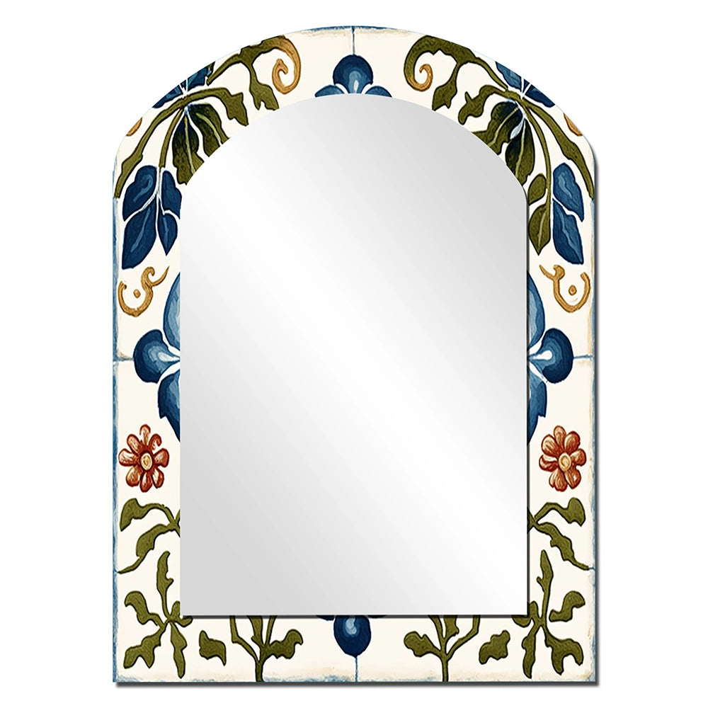 Abstract Tile Asymmetrical Wall Mirror - Mediterranean Tiles In Retro Blue I
