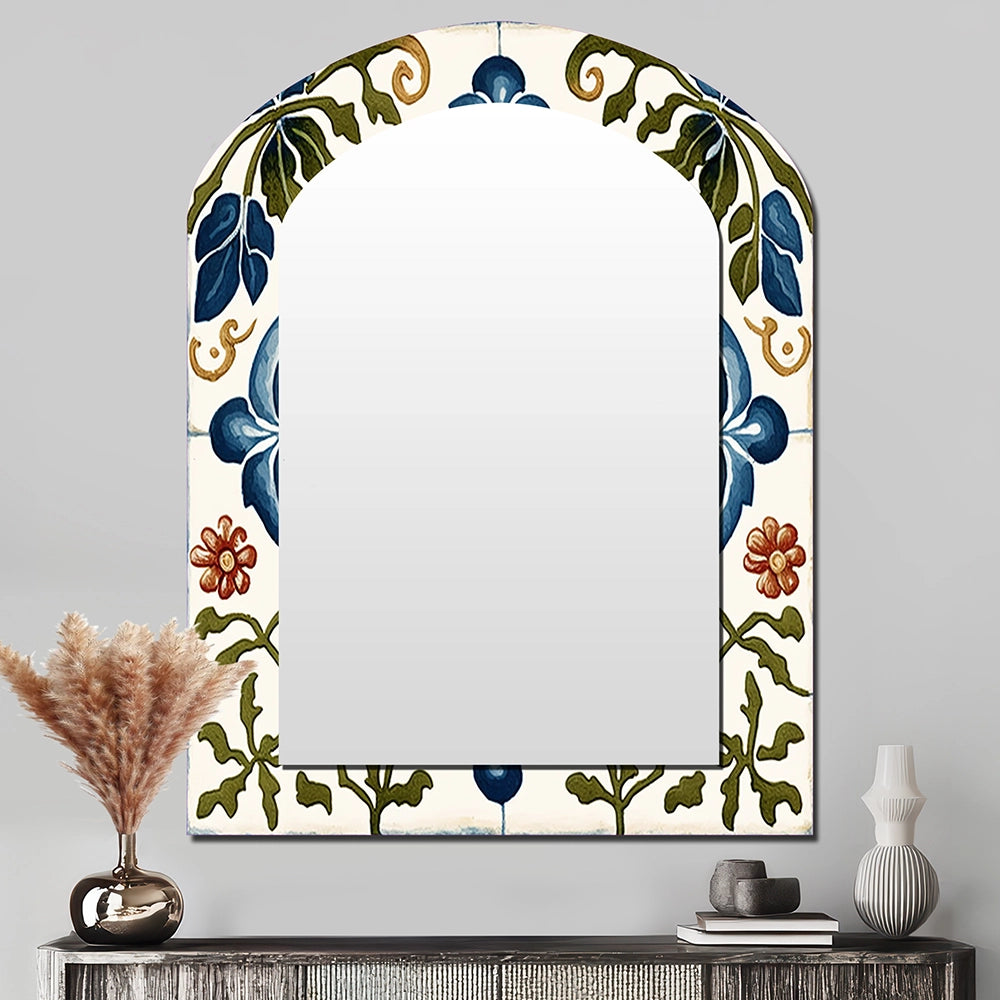 Abstract Tile Asymmetrical Wall Mirror - Mediterranean Tiles In Retro Blue I