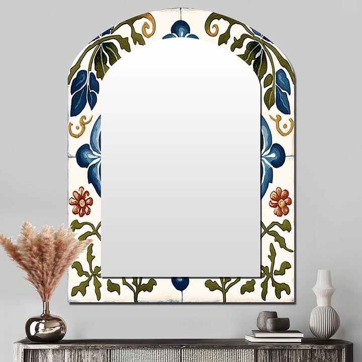 Abstract Tile Asymmetrical Wall Mirror - Mediterranean Tiles In Retro Blue I