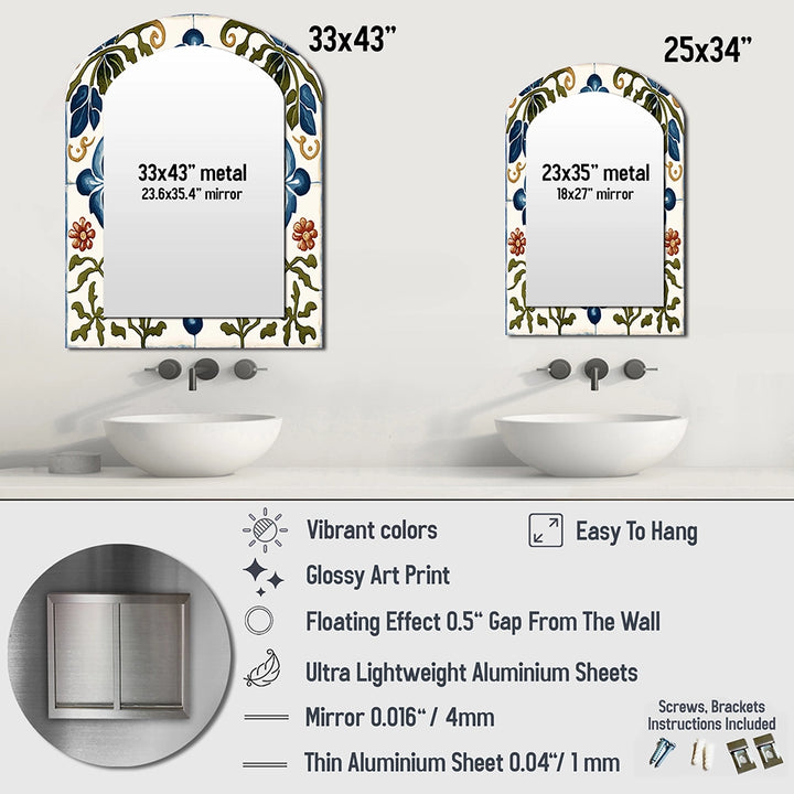 Abstract Tile Asymmetrical Wall Mirror - Mediterranean Tiles In Retro Blue I