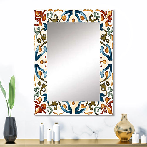Modern Decorative Wall Mirror - Mediterranean Tiles In Retro Blue III