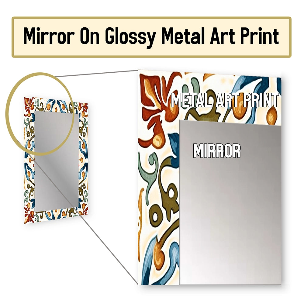 Modern Decorative Wall Mirror - Mediterranean Tiles In Retro Blue III