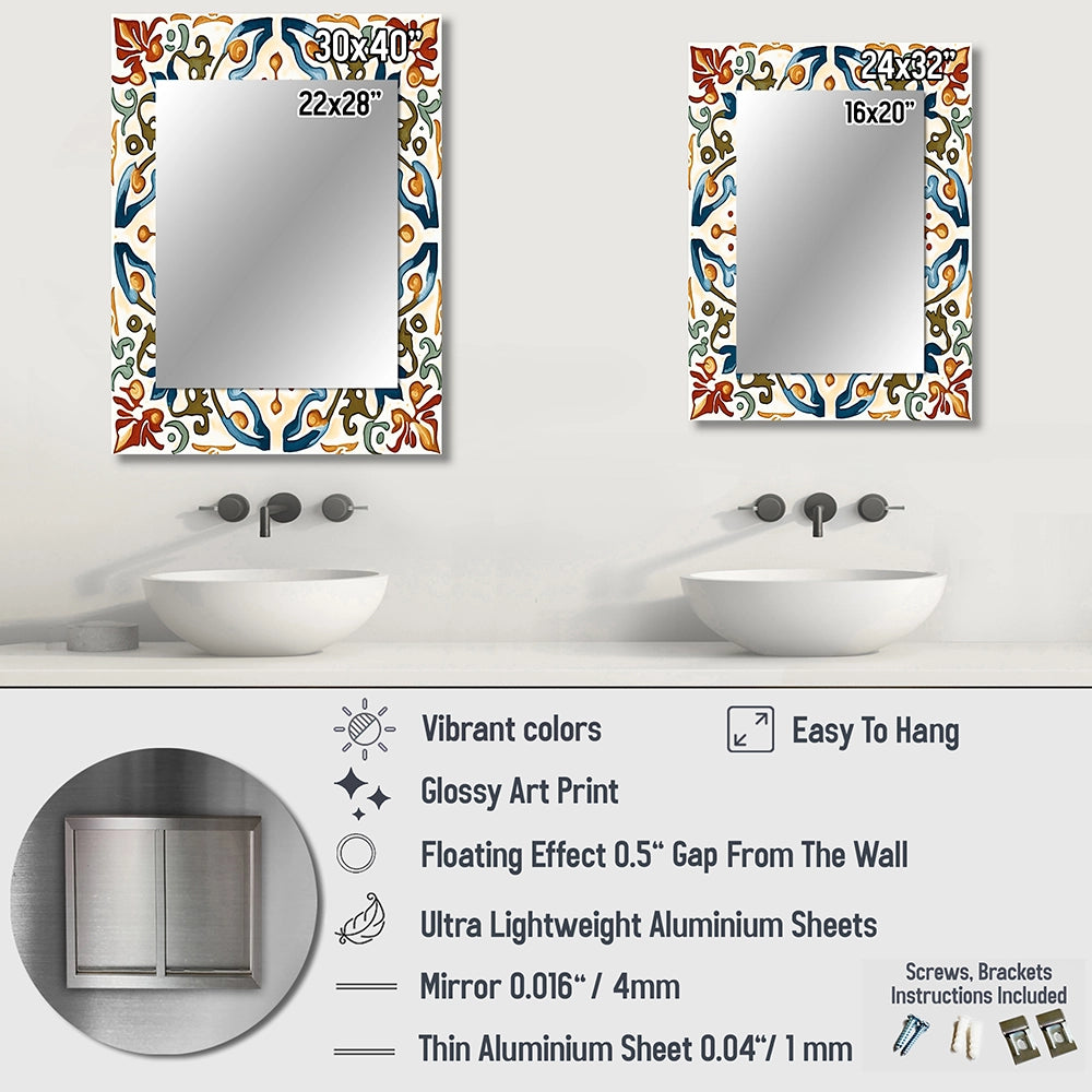 Modern Decorative Wall Mirror - Mediterranean Tiles In Retro Blue III