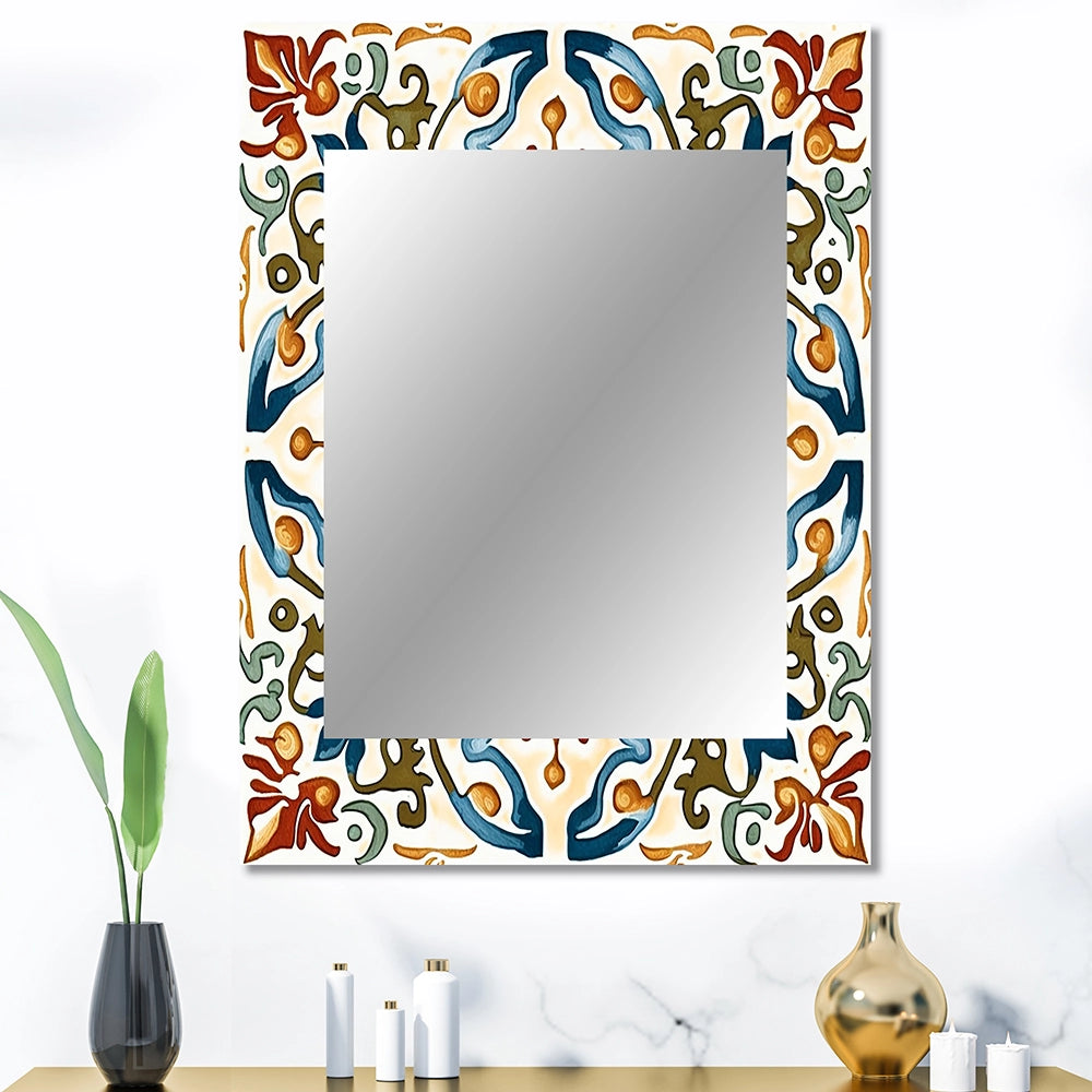Modern Decorative Wall Mirror - Mediterranean Tiles In Retro Blue III