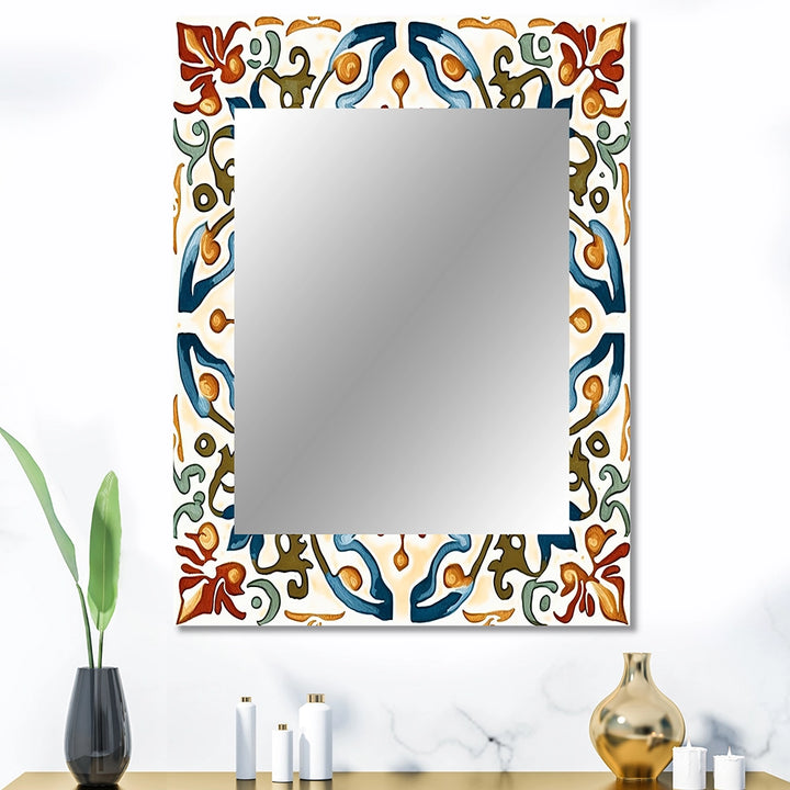 Modern Decorative Wall Mirror - Mediterranean Tiles In Retro Blue III