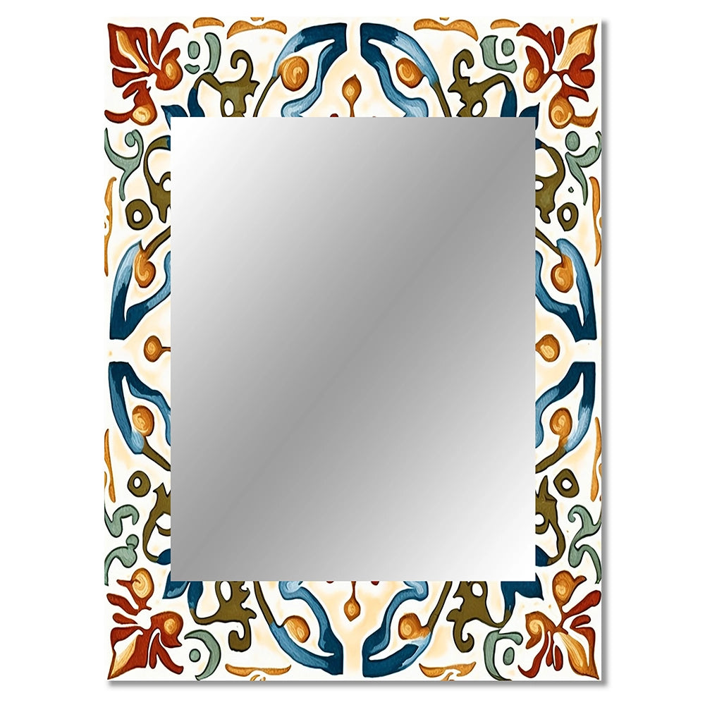 Modern Decorative Wall Mirror - Mediterranean Tiles In Retro Blue III