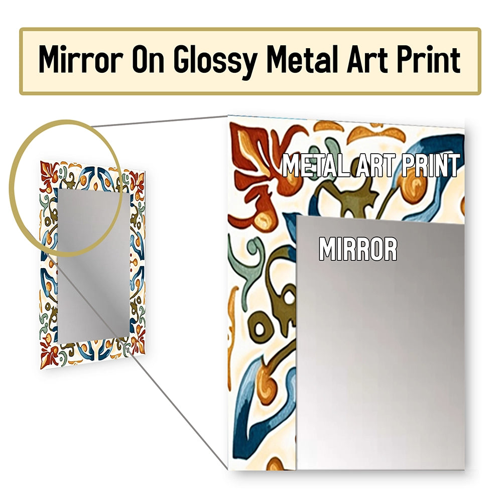 Modern Decorative Wall Mirror - Mediterranean Tiles In Retro Blue III
