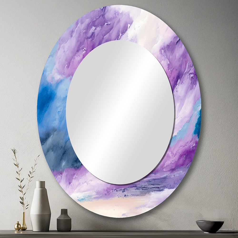Abstract Liquid Ink Large Wall Mirror - Violet Storm At The Horizon - Printed Mirror