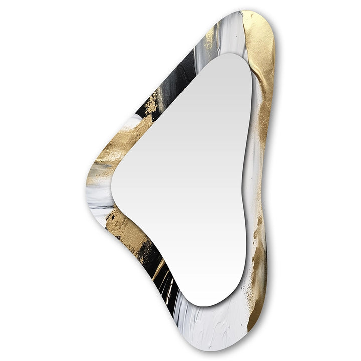 Modern Asymmetrical Mirror - Minimal Joy In Black And Gold VII - Boomerang Shape Mirror