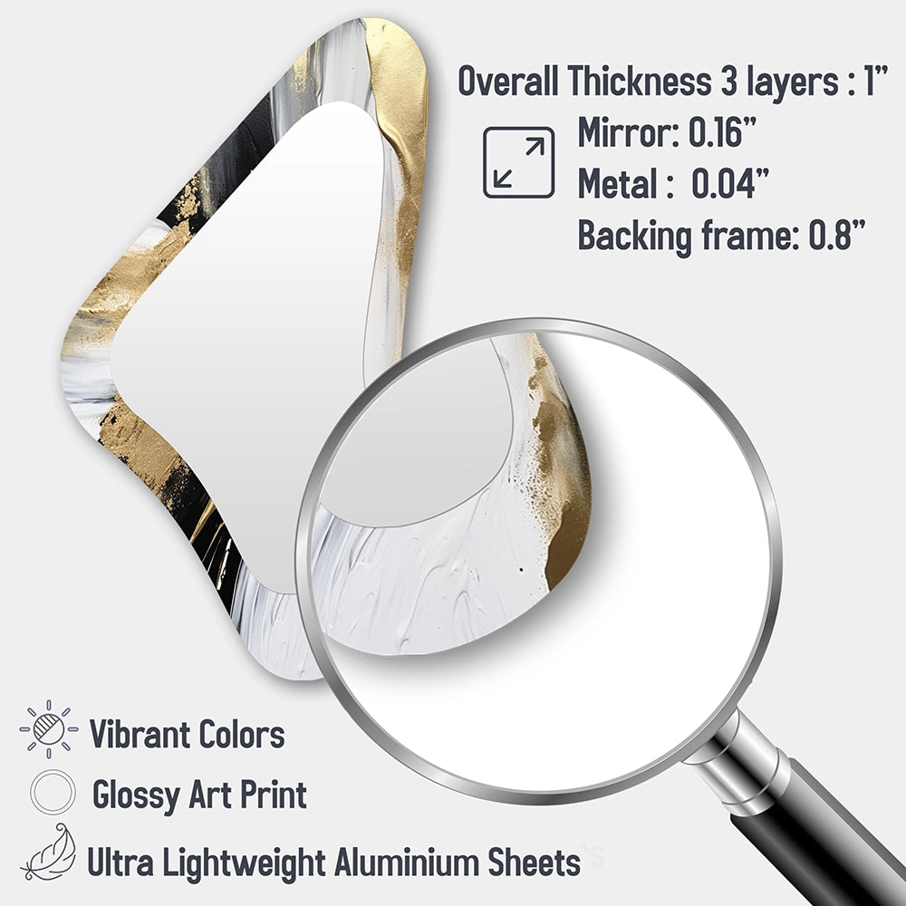 Modern Asymmetrical Mirror - Minimal Joy In Black And Gold VII - Boomerang Shape Mirror