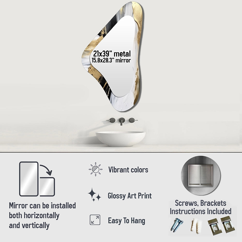 Modern Asymmetrical Mirror - Minimal Joy In Black And Gold VII - Boomerang Shape Mirror