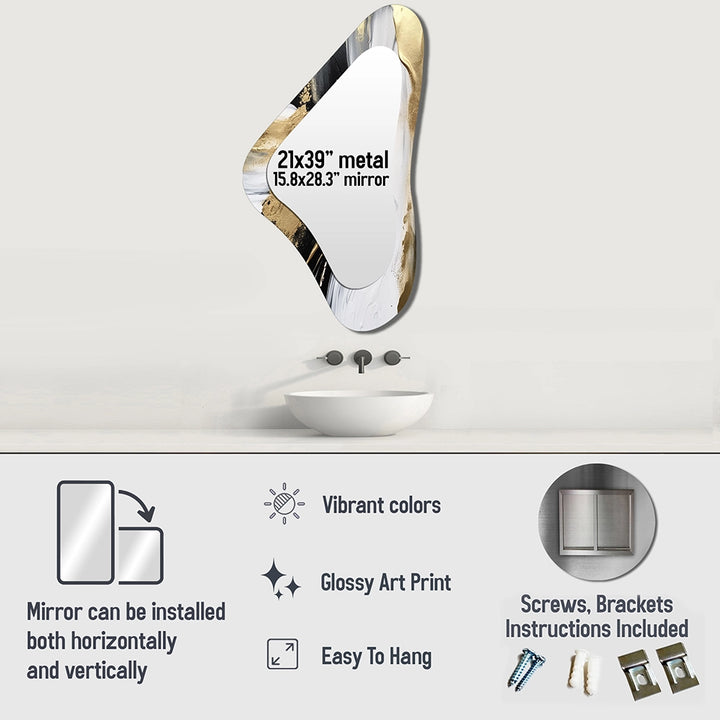 Modern Asymmetrical Mirror - Minimal Joy In Black And Gold VII - Boomerang Shape Mirror