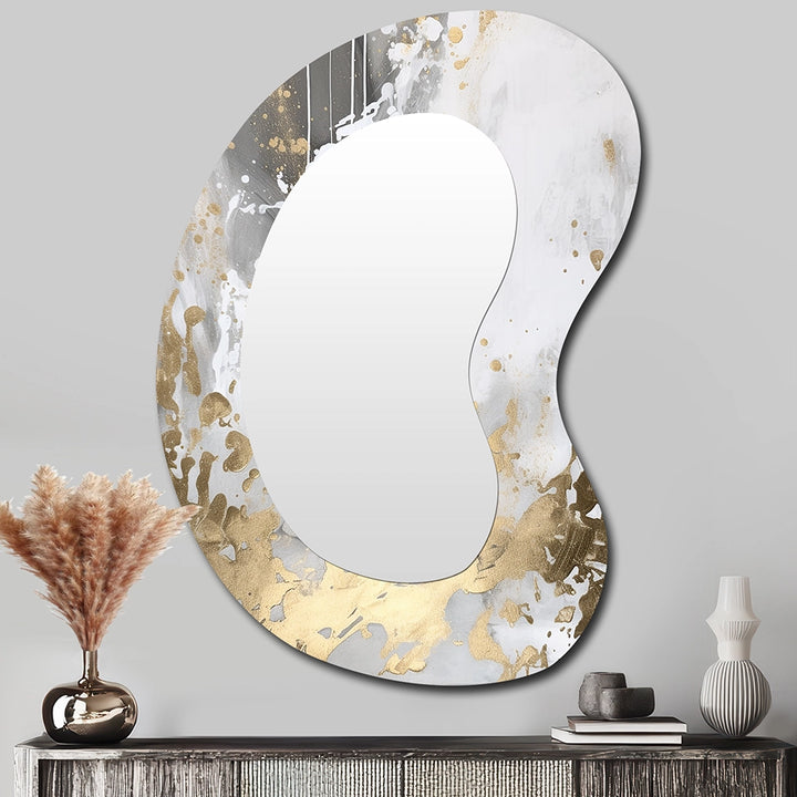 Modern Irregular Mirror - Gold And White Colliding Abstract I - Unique Wall Mirror