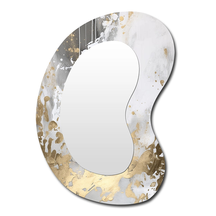 Modern Irregular Mirror - Gold And White Colliding Abstract I - Unique Wall Mirror