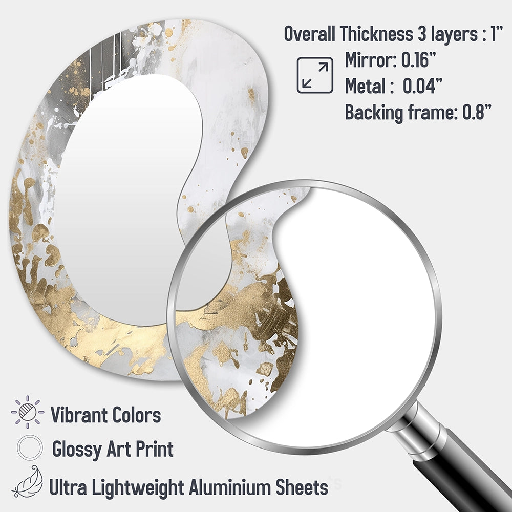 Modern Irregular Mirror - Gold And White Colliding Abstract I - Unique Wall Mirror