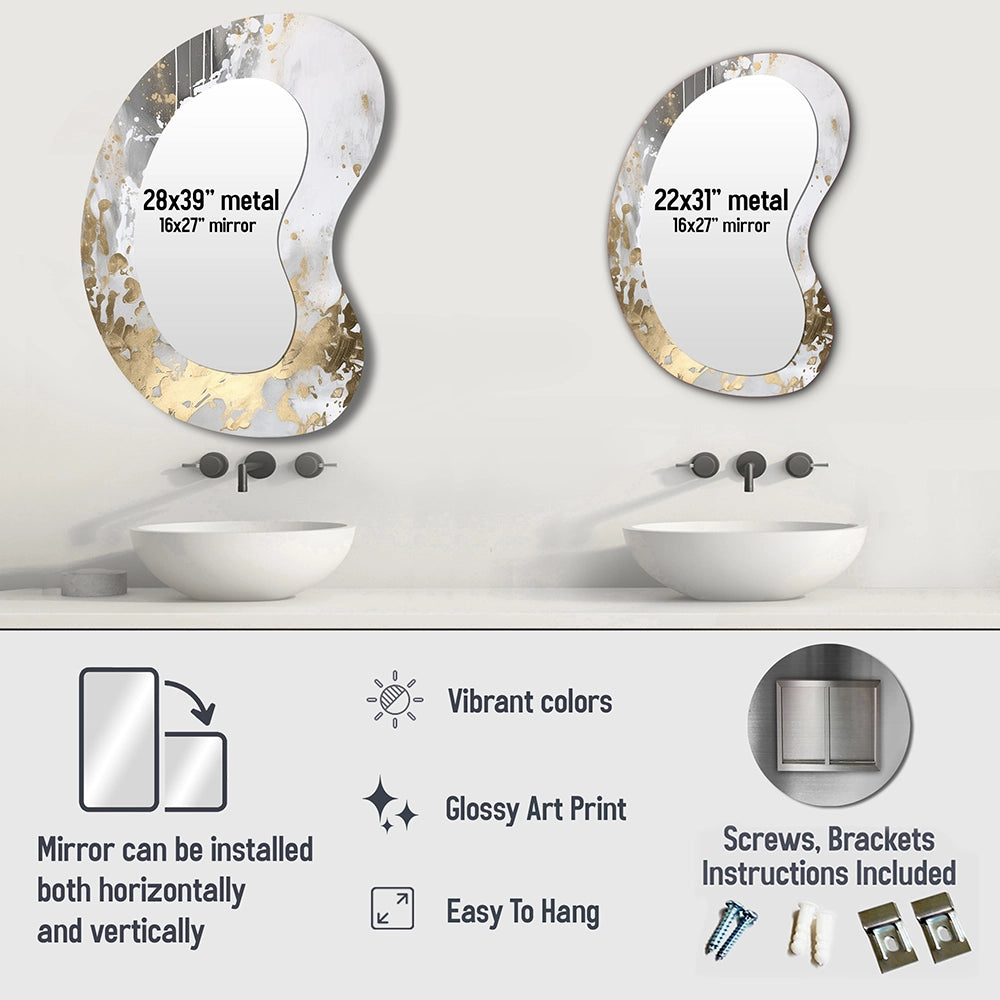 Modern Irregular Mirror - Gold And White Colliding Abstract I - Unique Wall Mirror