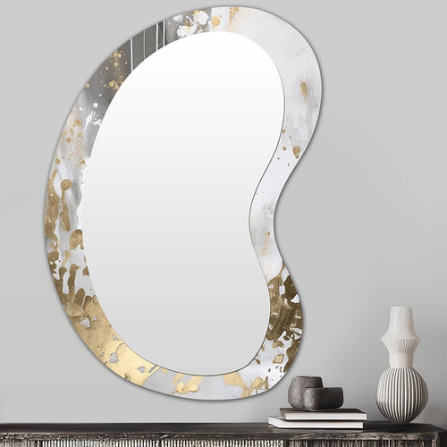 Modern Irregular Mirror - Gold And White Colliding Abstract I - Unique Wall Mirror
