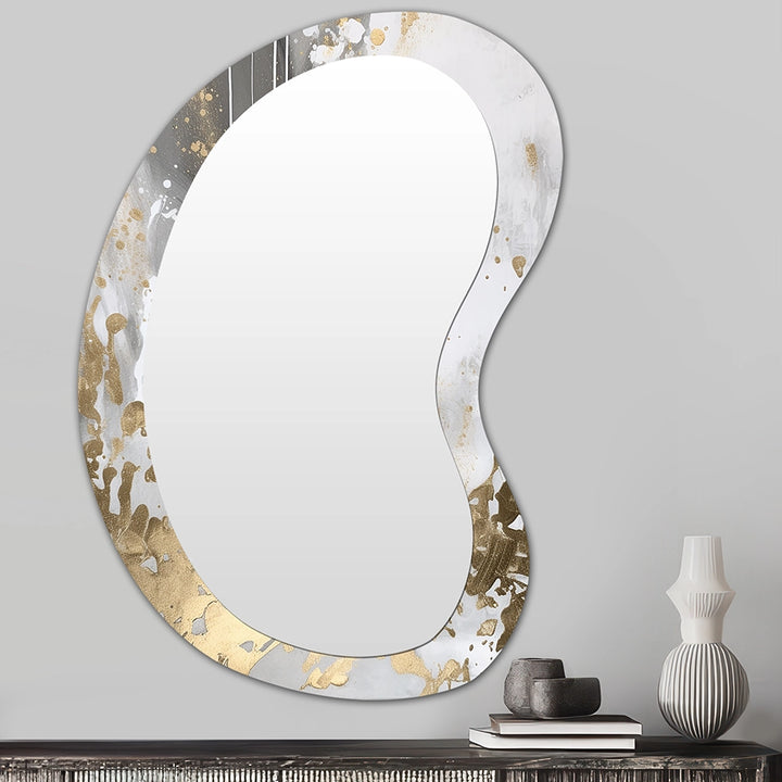 Modern Irregular Mirror - Gold And White Colliding Abstract I - Unique Wall Mirror
