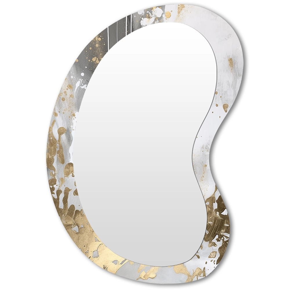 Modern Irregular Mirror - Gold And White Colliding Abstract I - Unique Wall Mirror