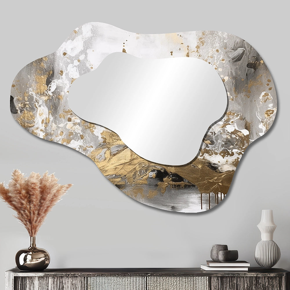 Abstract Cloud Shape Mirror - Modern White and Gold Abstract - Asymmetrical Mirror