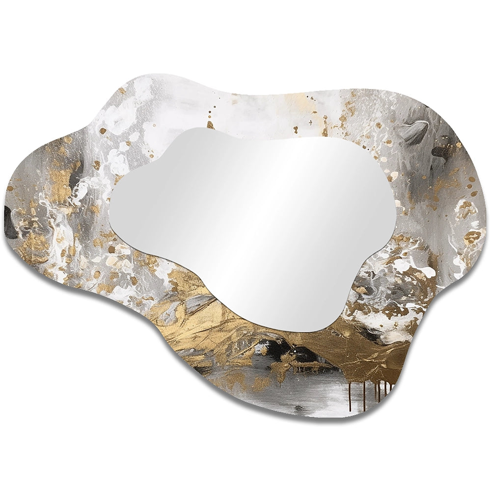 Abstract Cloud Shape Mirror - Modern White and Gold Abstract - Asymmetrical Mirror