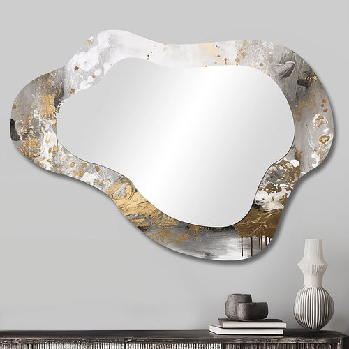 Abstract Cloud Shape Mirror - Modern White and Gold Abstract - Asymmetrical Mirror
