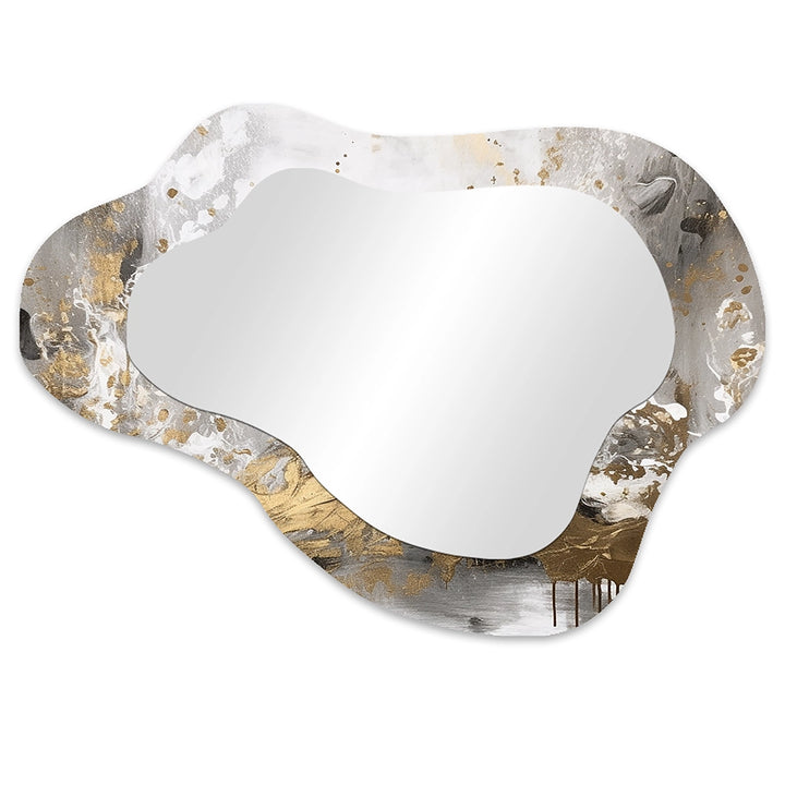 Abstract Cloud Shape Mirror - Modern White and Gold Abstract - Asymmetrical Mirror