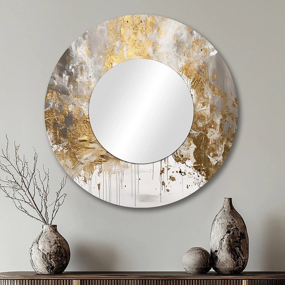 Modern Decorative Mirror - Golden Abstract - Metal Wall Mirror