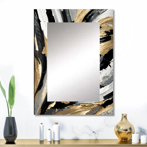 Modern Decorative Wall Mirror - Rhythm Of Pleasure Abstract Black And Gold I