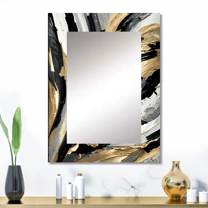 Modern Decorative Wall Mirror - Rhythm Of Pleasure Abstract Black And Gold I