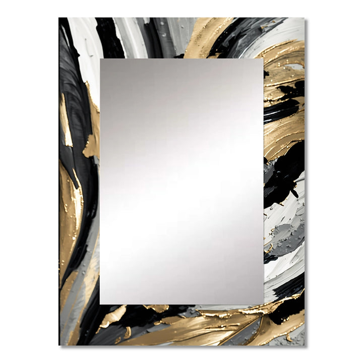 Modern Decorative Wall Mirror - Rhythm Of Pleasure Abstract Black And Gold I