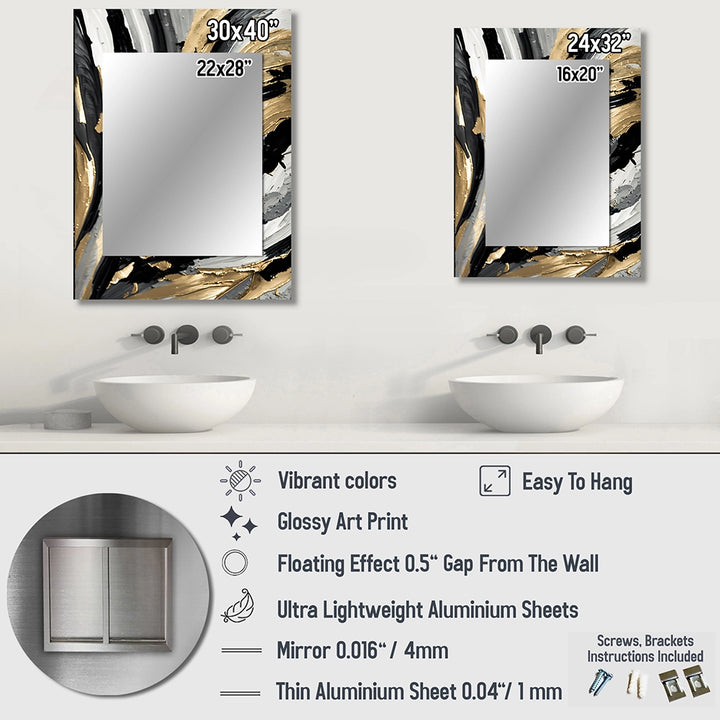 Modern Decorative Wall Mirror - Rhythm Of Pleasure Abstract Black And Gold I