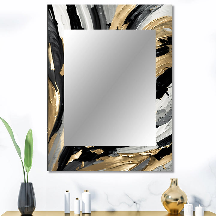 Modern Decorative Wall Mirror - Rhythm Of Pleasure Abstract Black And Gold I