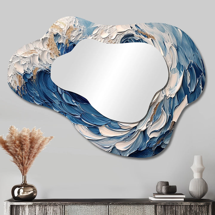 Coastal Waves Cloud Shape Mirror - Deep Blue Waves Wildness - Asymmetrical Mirror
