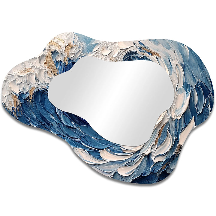 Coastal Waves Cloud Shape Mirror - Deep Blue Waves Wildness - Asymmetrical Mirror