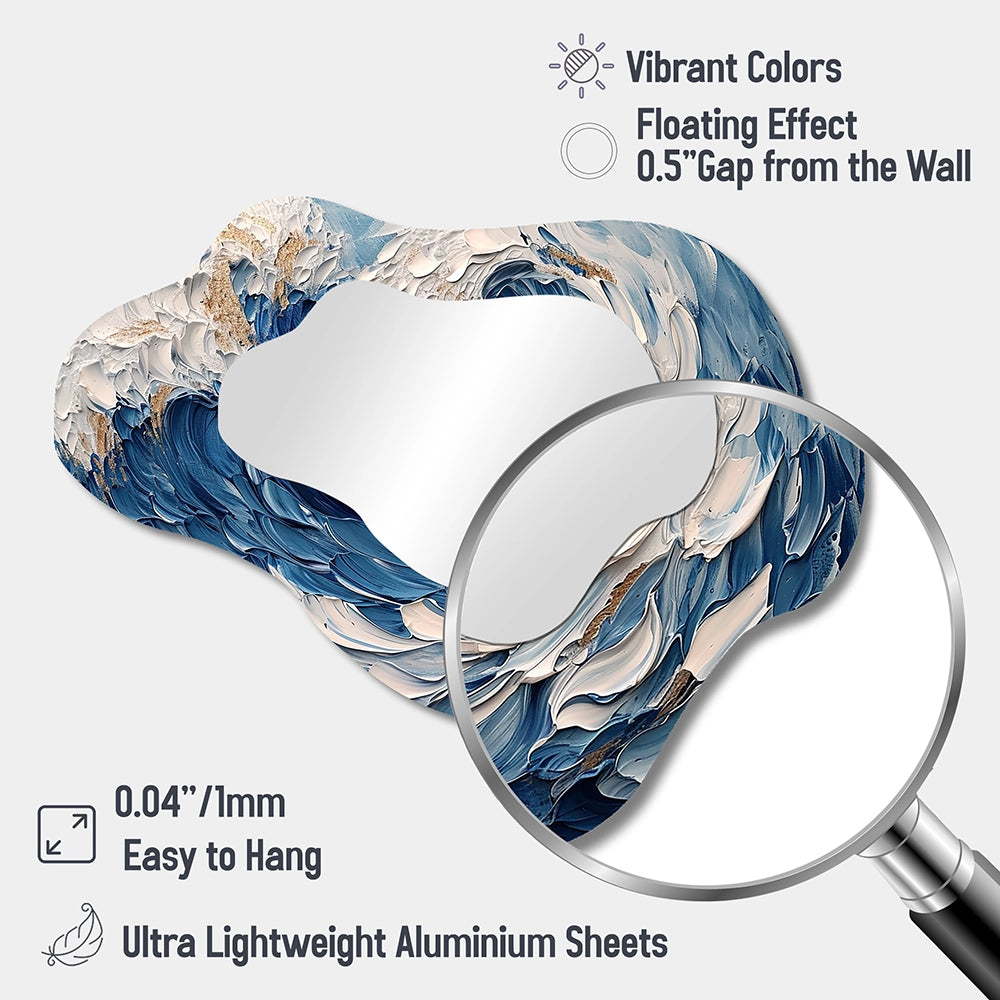 Coastal Waves Cloud Shape Mirror - Deep Blue Waves Wildness - Asymmetrical Mirror
