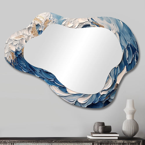 Coastal Waves Cloud Shape Mirror - Deep Blue Waves Wildness - Asymmetrical Mirror