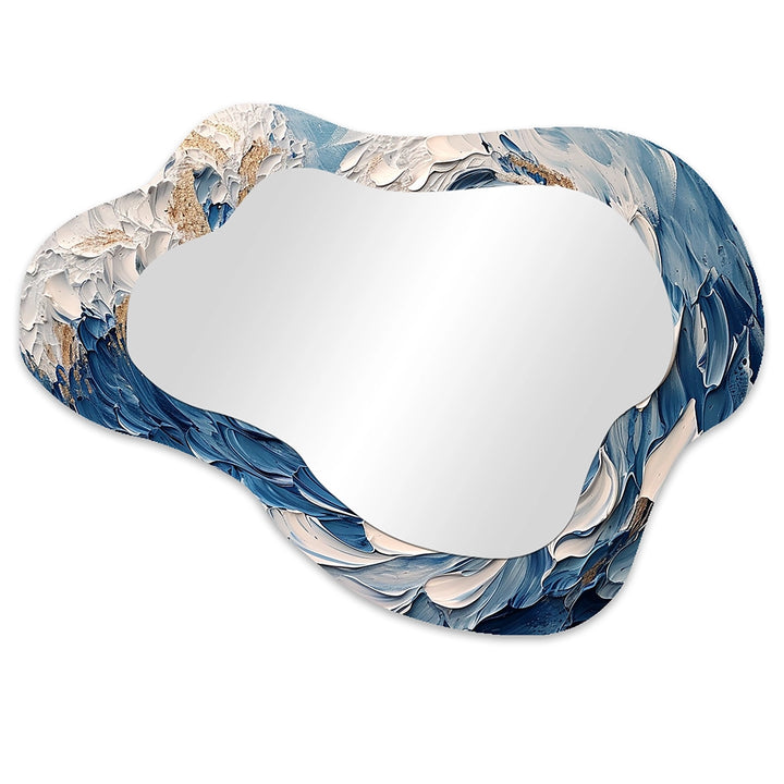 Coastal Waves Cloud Shape Mirror - Deep Blue Waves Wildness - Asymmetrical Mirror