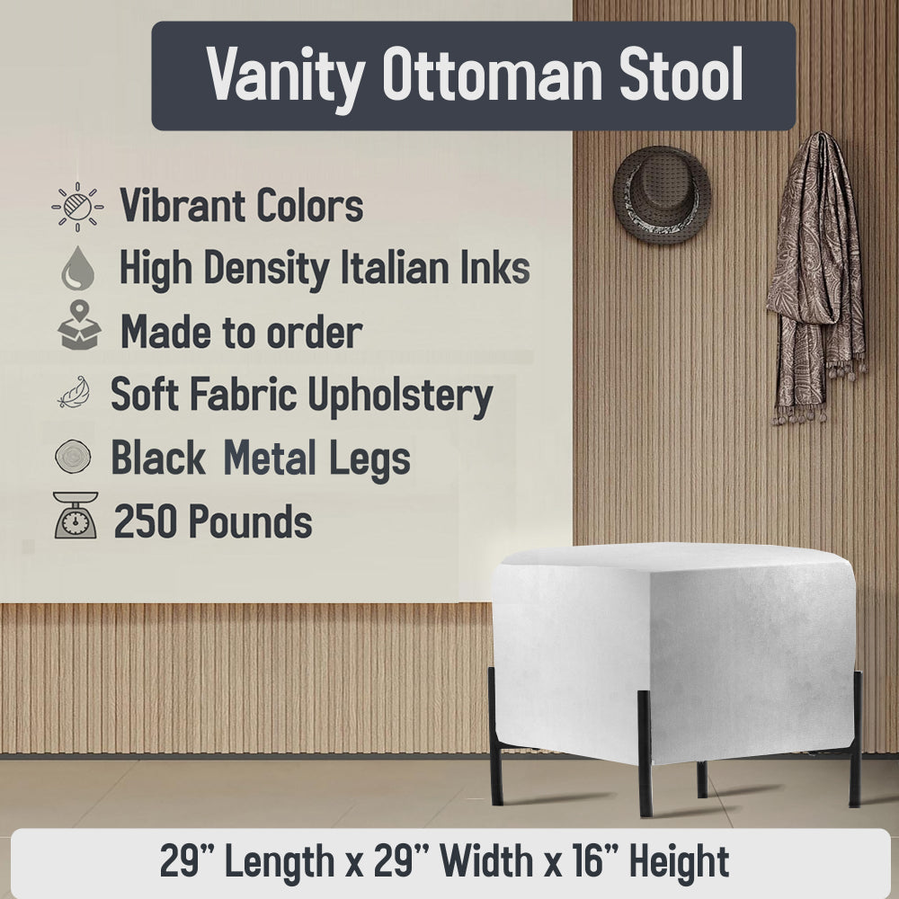 Coastal Flamingo Fusion Coastal Pattern - Upholstered Floral Vanity Stool - Tropical Ottoman