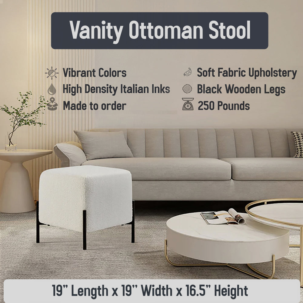 Coastal Flamingo Fusion Coastal Pattern - Upholstered Floral Vanity Stool - Tropical Ottoman
