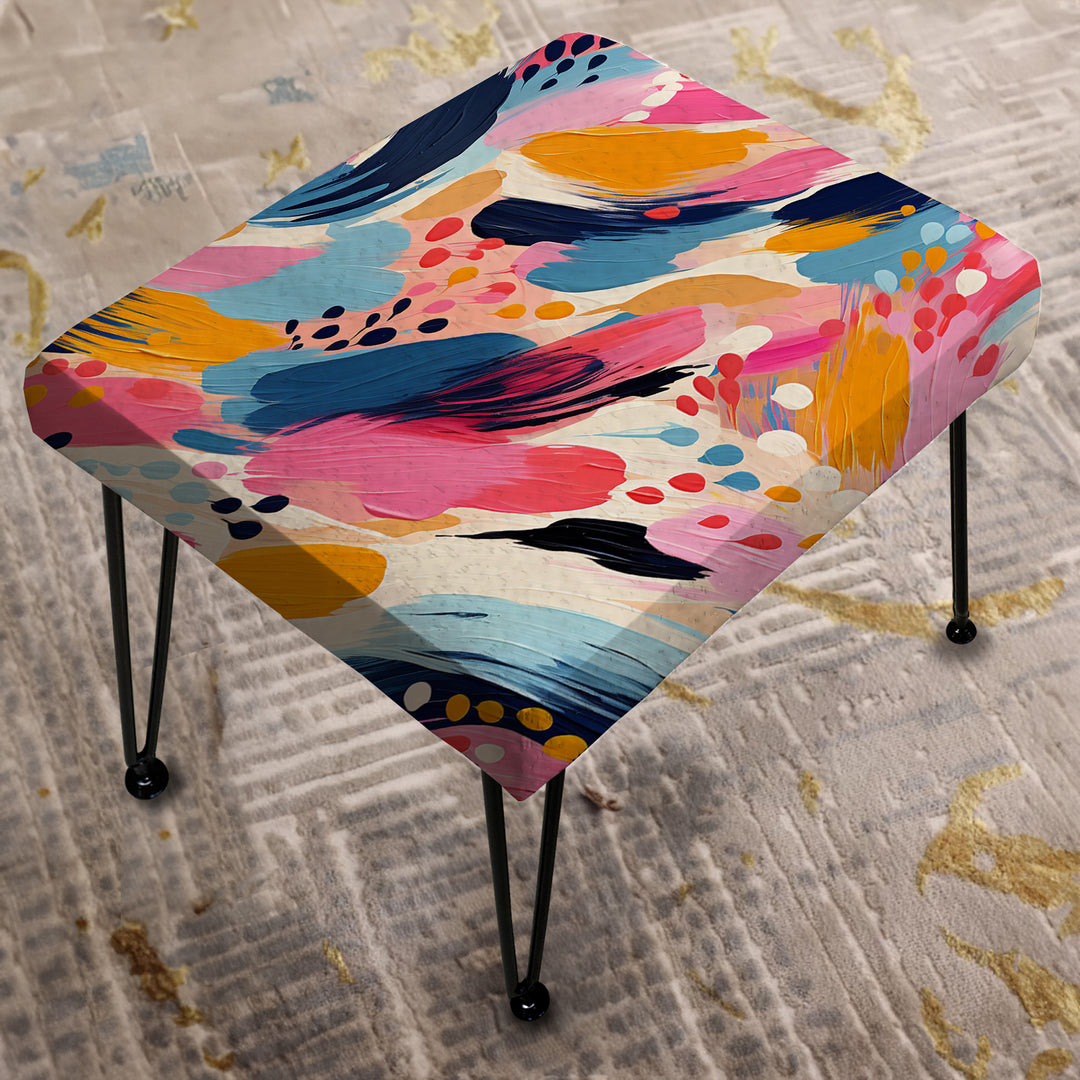 Pink And Blue Abstract Paint Stripes - Upholstered Vanity Stool Ottoman