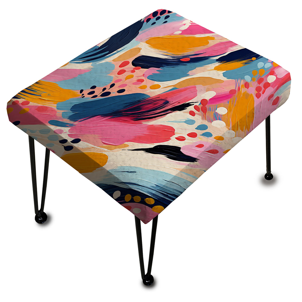Pink And Blue Abstract Paint Stripes - Upholstered Vanity Stool Ottoman