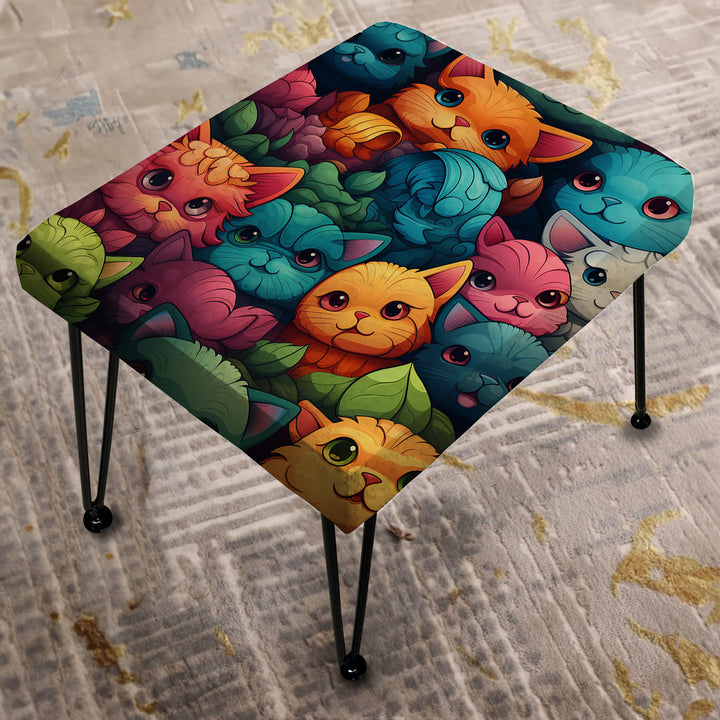Colorful Curious Feline Army Wallpaper For Kids - Upholstered Vanity Stool Ottoman