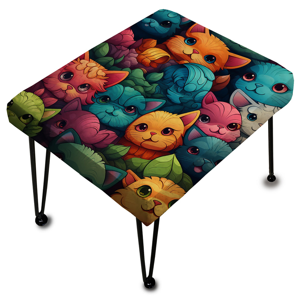 Colorful Curious Feline Army Wallpaper For Kids - Upholstered Vanity Stool Ottoman